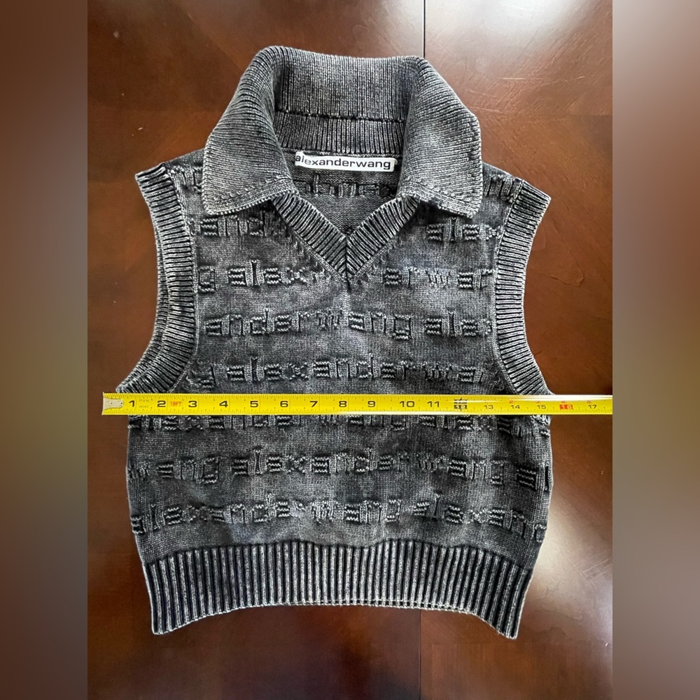Alexander Wang Logo Knit Cropped Vest Collared Gray Size S - Picture 2 of 7